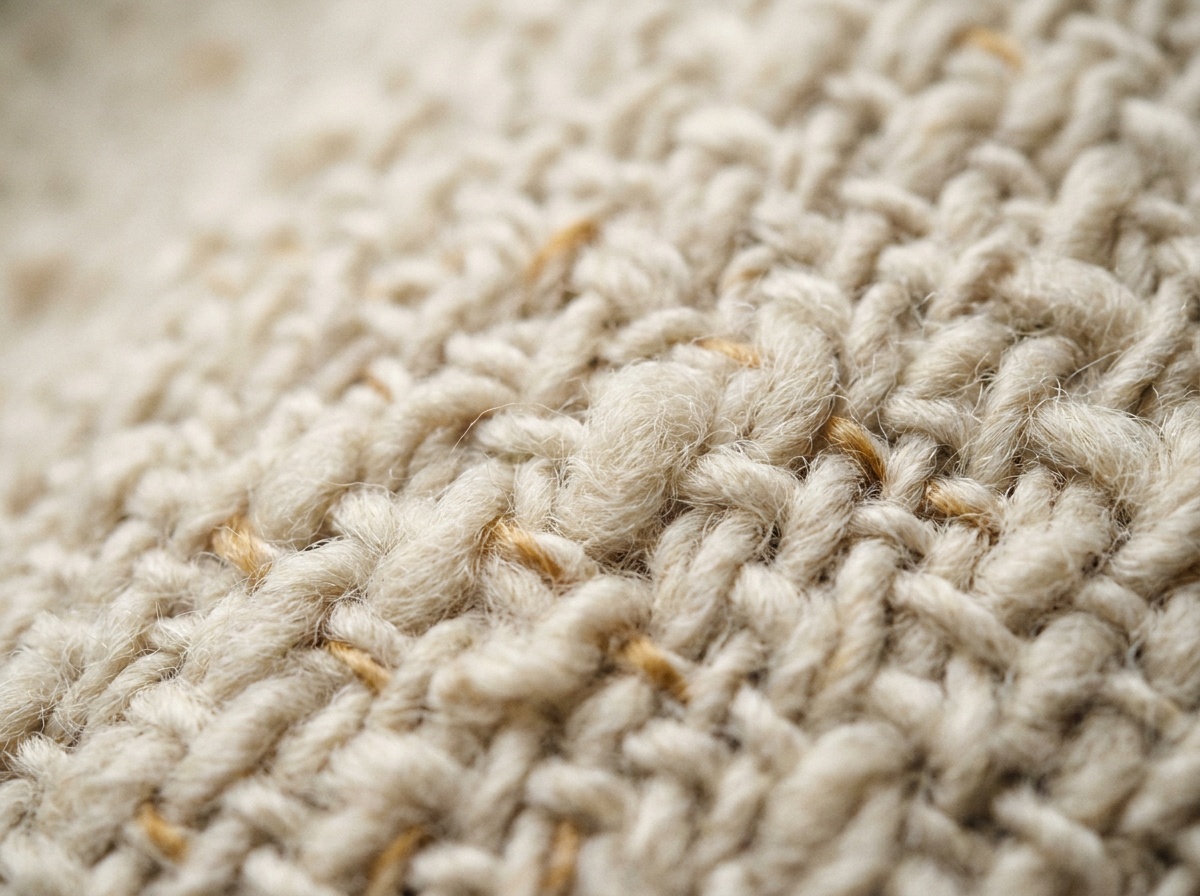 Macro close-up of Bouclé, loosely woven or knit, made with looped bouclé yarn