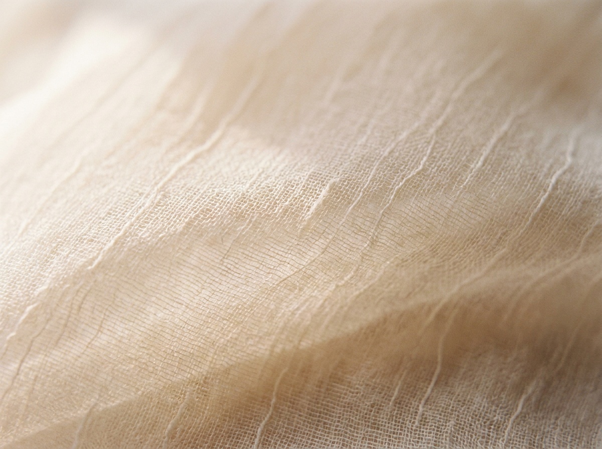 Macro close-up of Chiffon, plain weave, tightly twisted crepe yarns