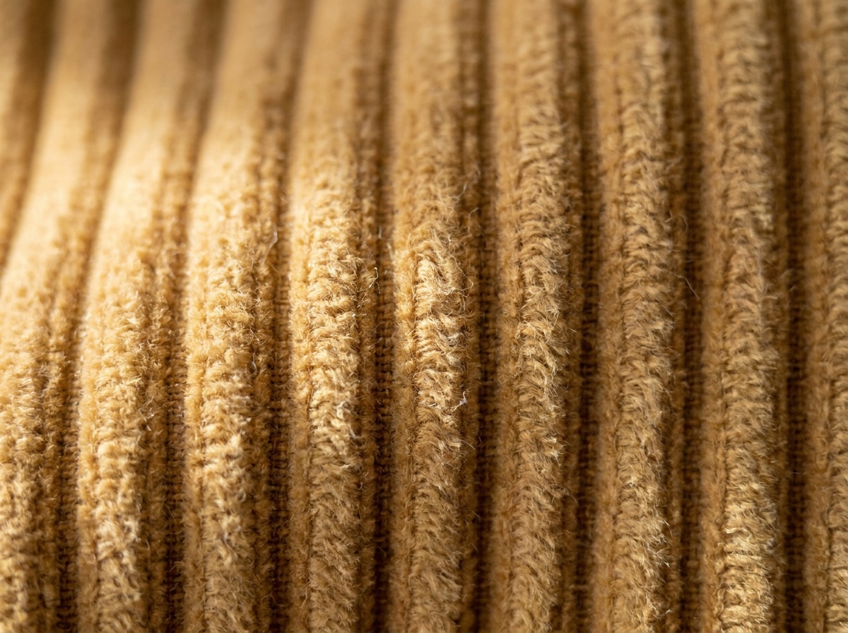 Macro close-up of Corduroy, Cut-pile weave (ribbed/wale construction)