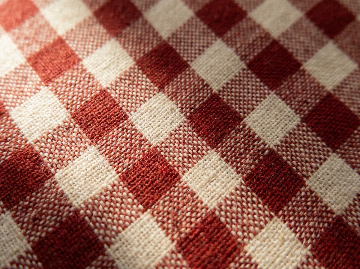 Macro close-up of Gingham, Yarn-dyed plain weave
