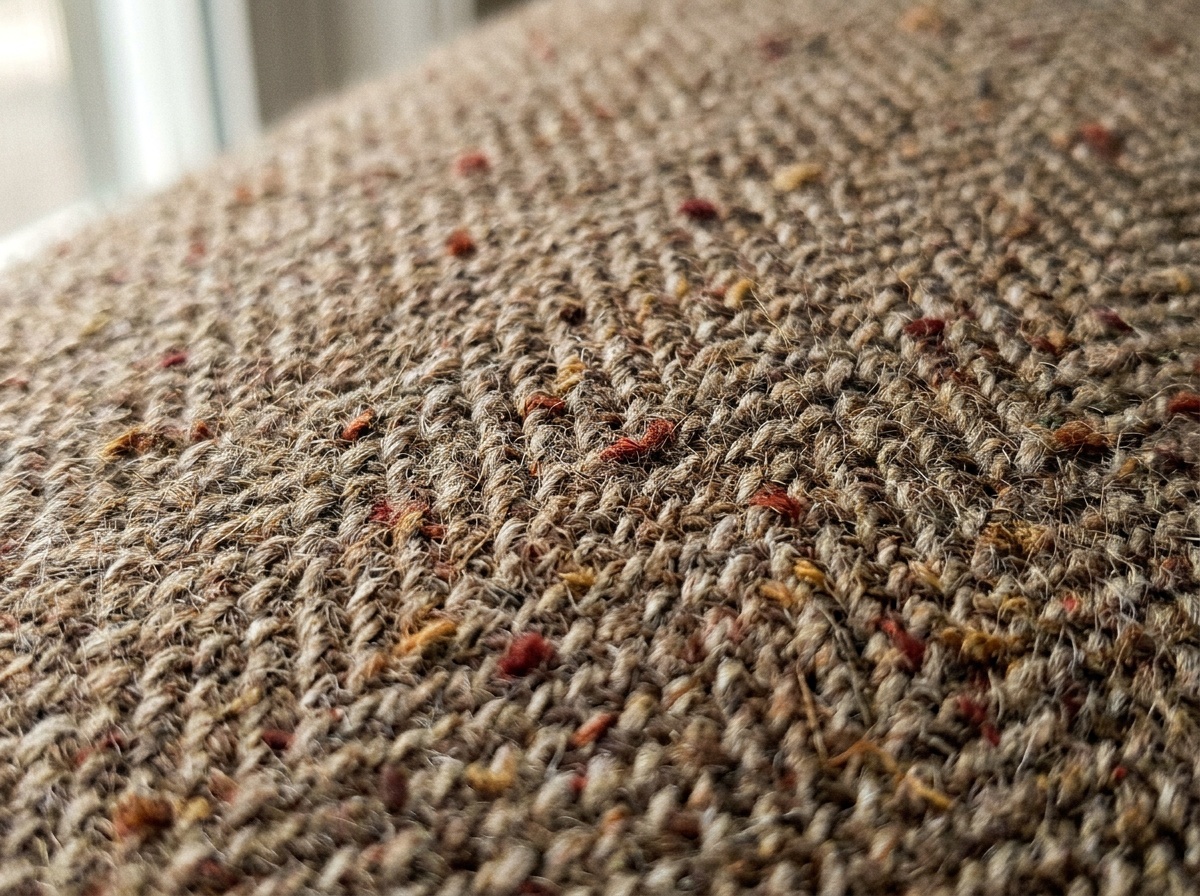 Macro close-up of Wool Tweed, Twill or plain weave, woolen-spun (often flecked or heathered)
