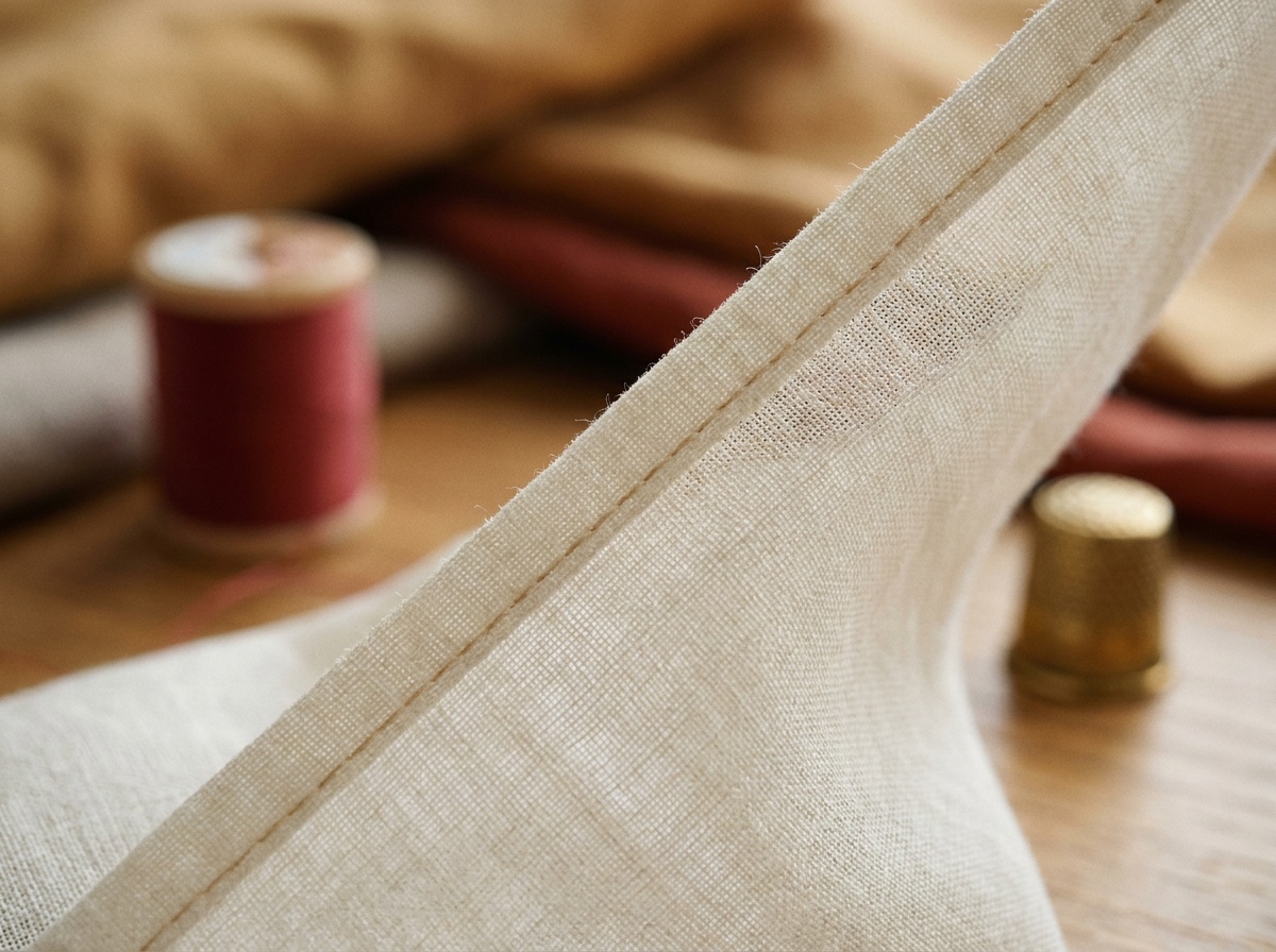 Close-up of a finished French seam with its raw edge enclosed inside a narrow stitched fold of sheer fabric.