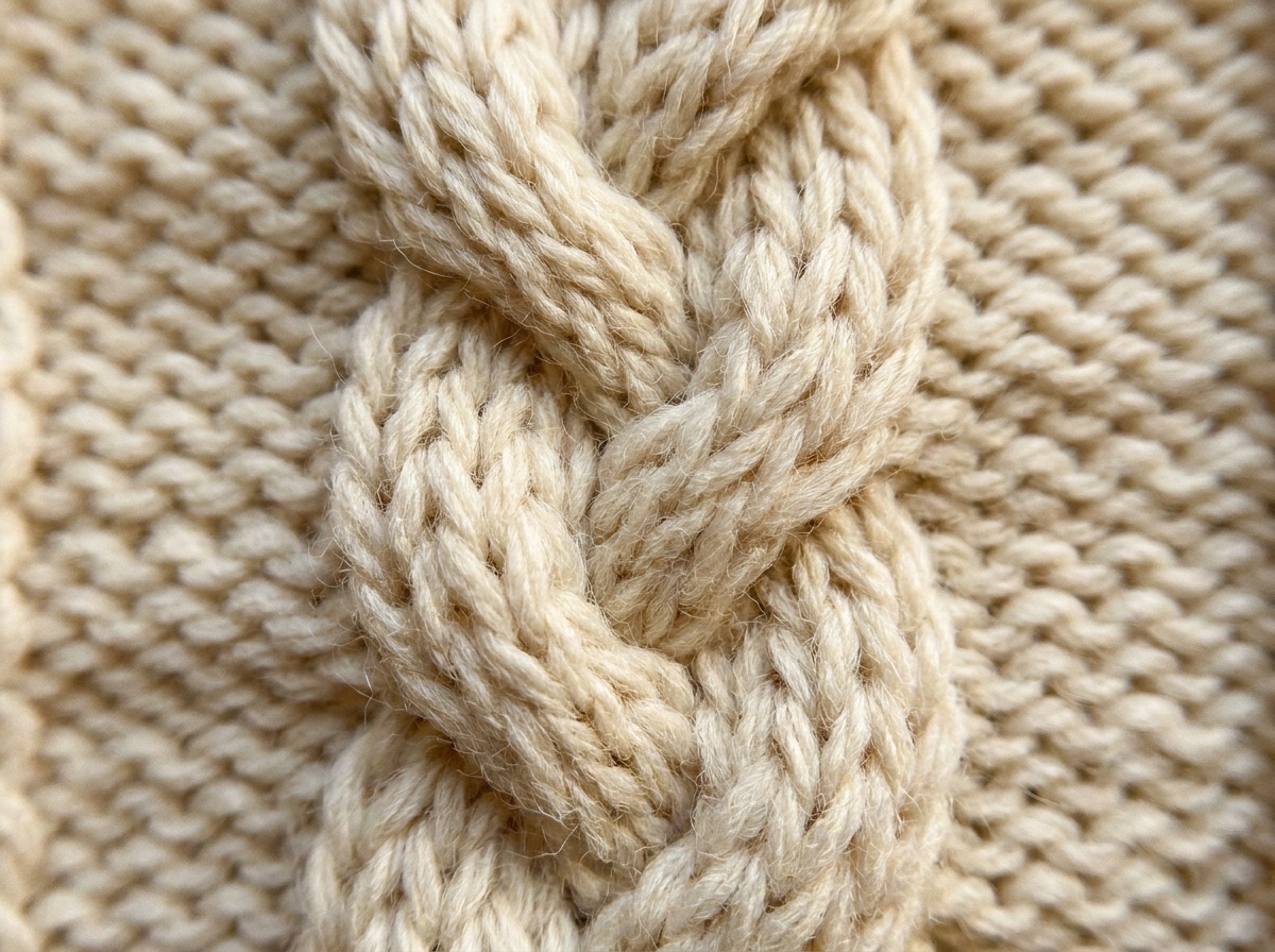 A worked swatch of Braid Cable, knit texture visible
