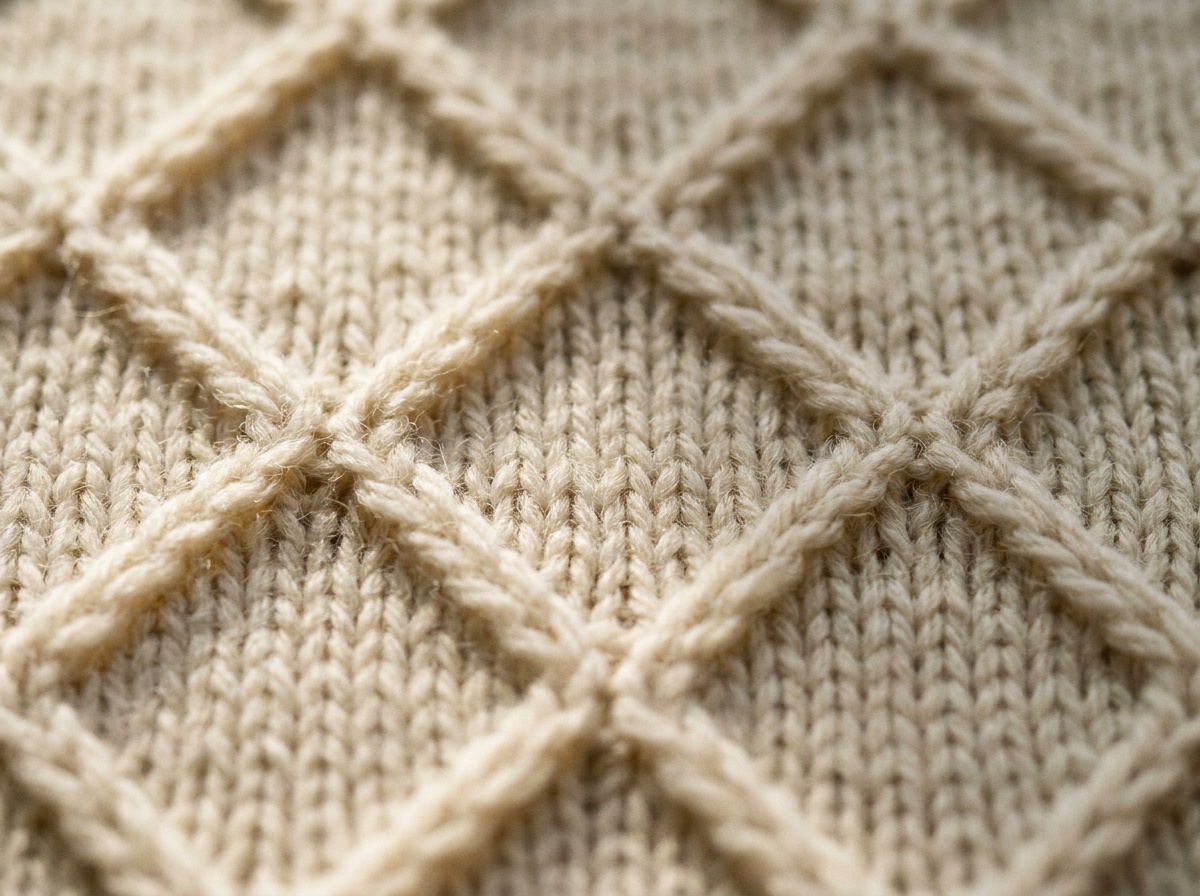 A worked swatch of Diamond Brocade Stitch, knit texture visible