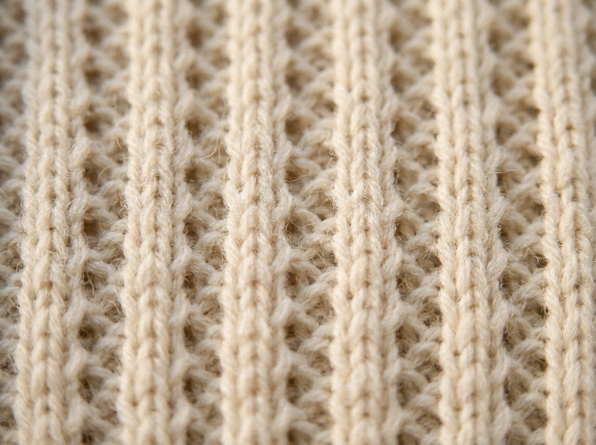 A worked swatch of Lace Rib, knit texture visible