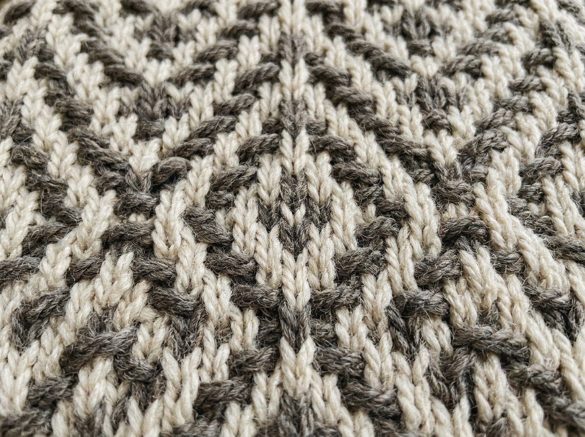 A worked swatch of Mosaic Stitch, knit texture visible