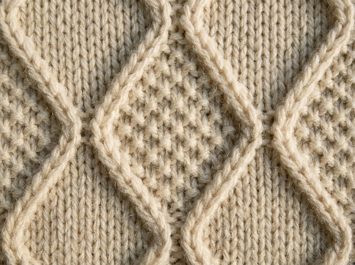 A worked swatch of Moss Diamond Stitch, knit texture visible