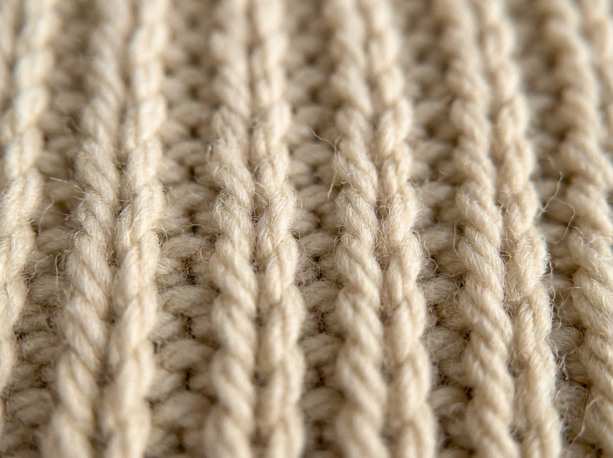 A knitted swatch of 1x1 Ribbing