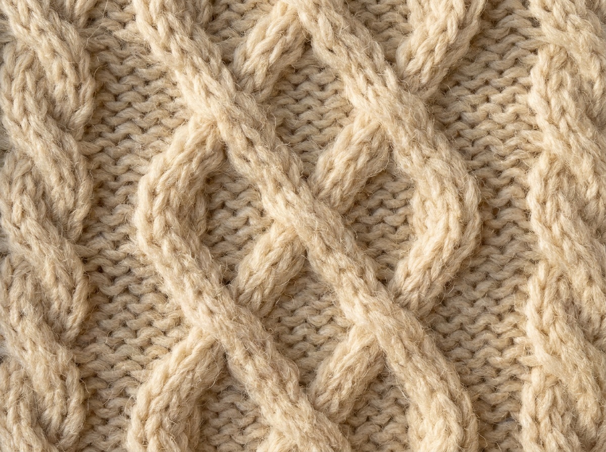 A worked swatch of OXO Cable, knit texture visible