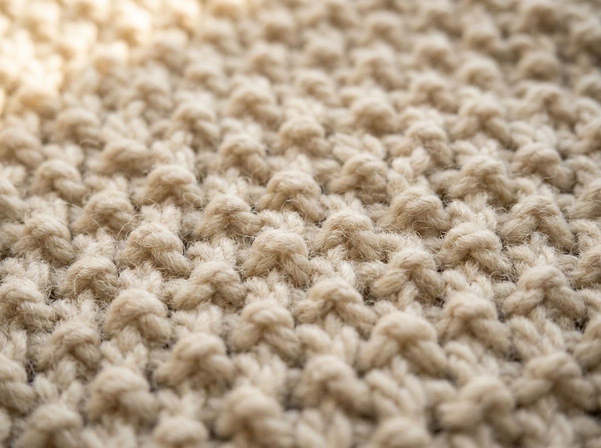 A worked swatch of Rice Stitch, knit texture visible