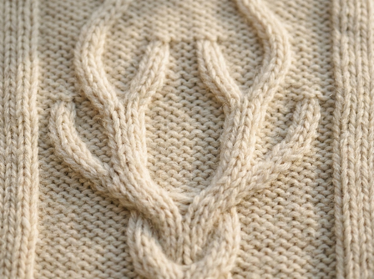 A worked swatch of Staghorn Cable, knit texture visible