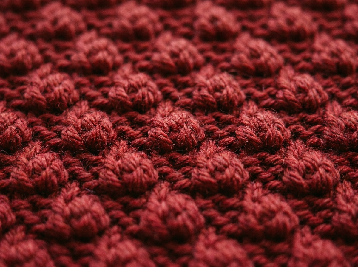 A worked swatch of Trinity Stitch, knit texture visible