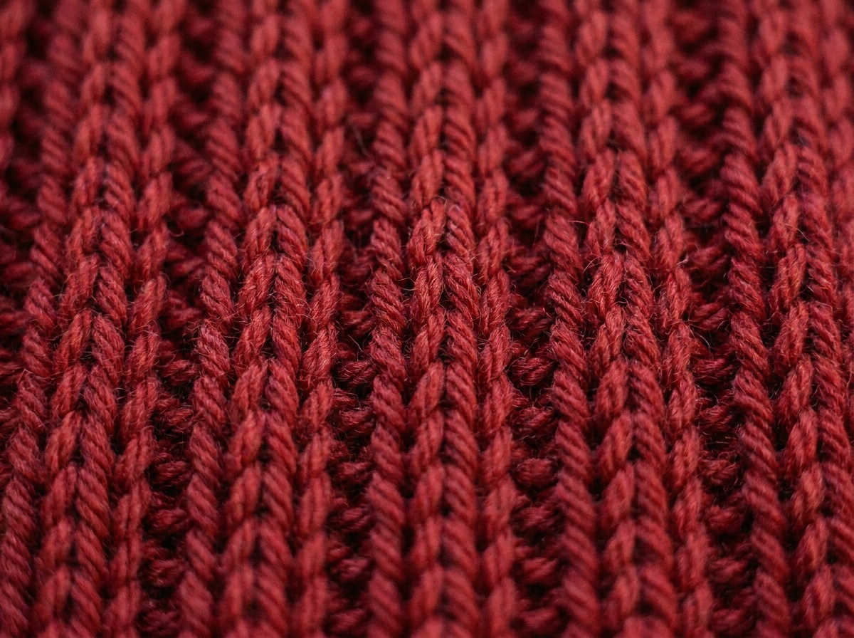 A worked swatch of Twisted Rib Stitch, knit texture visible
