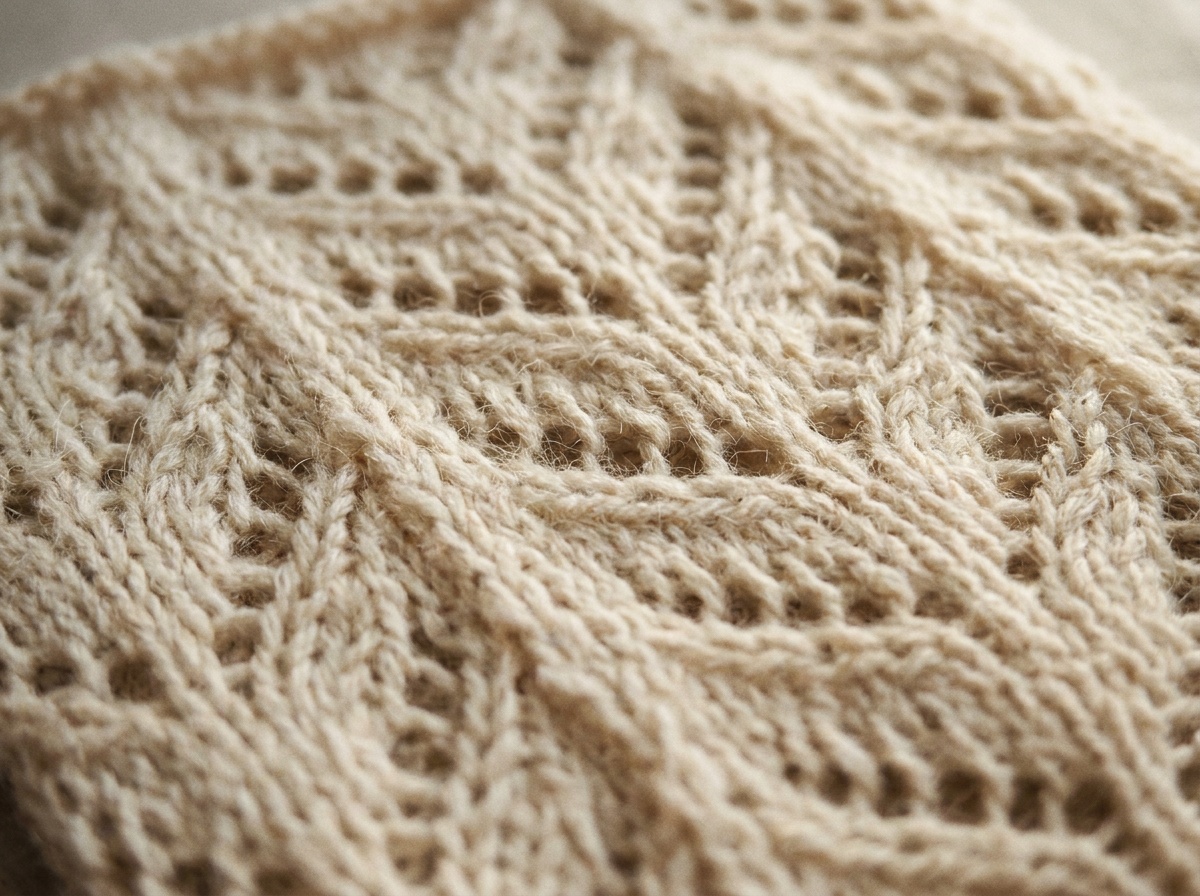 A worked swatch of Vine Lace, knit texture visible