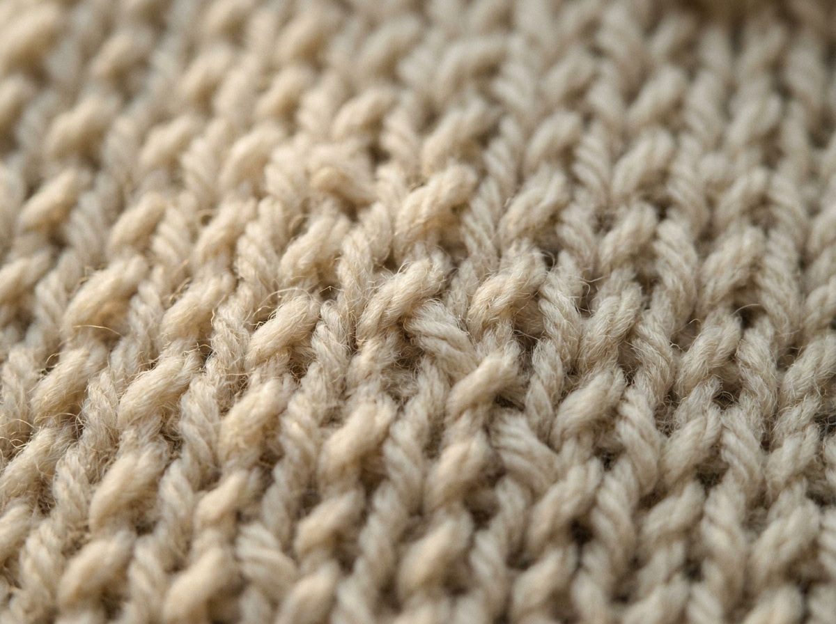A worked swatch of Woven Stitch, knit texture visible