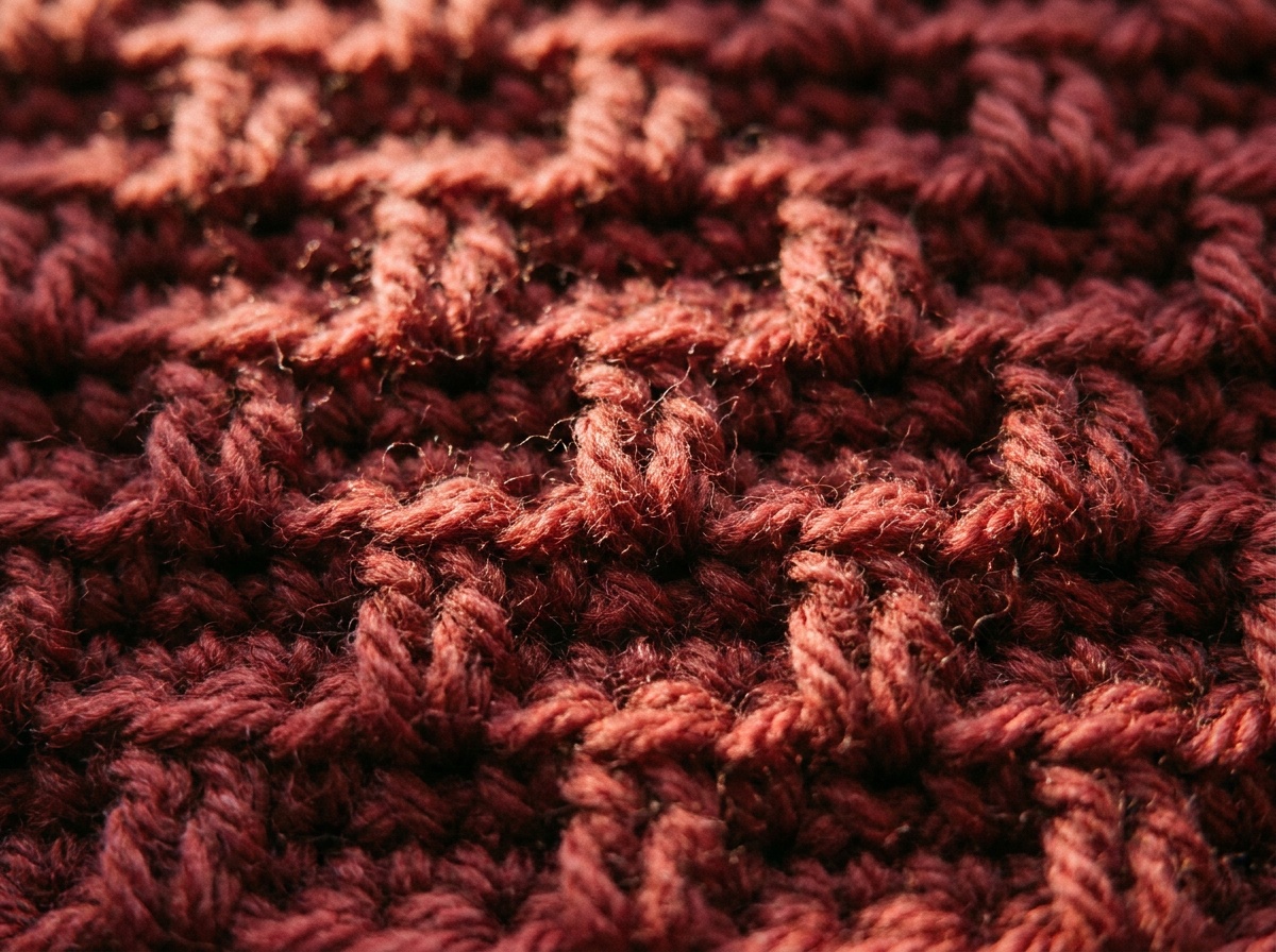 A worked swatch of Alpine Stitch crochet, stitch texture visible