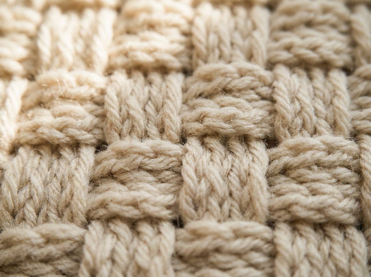 A worked swatch of Basketweave Stitch crochet, stitch texture visible