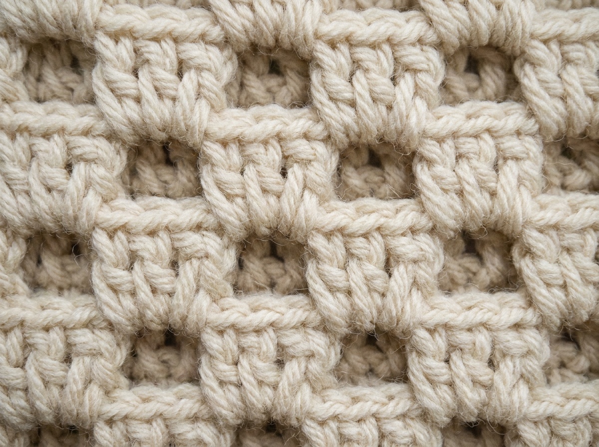 A worked swatch of Box Stitch crochet, stitch texture visible