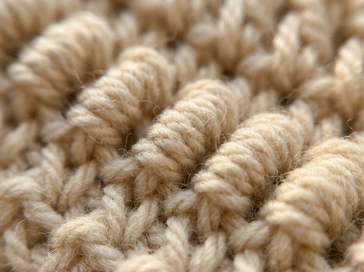 A worked swatch of Bullion Stitch crochet, stitch texture visible
