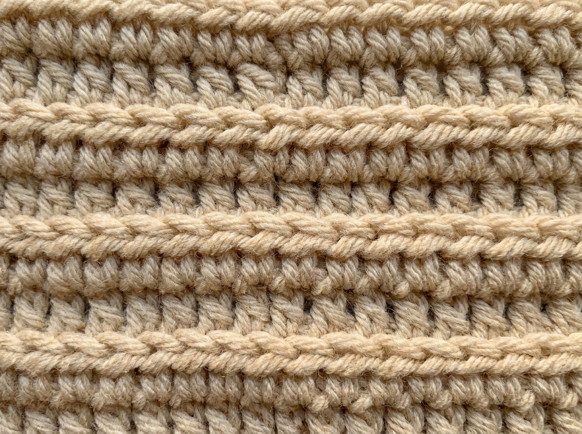 A worked swatch of Camel Stitch crochet, stitch texture visible
