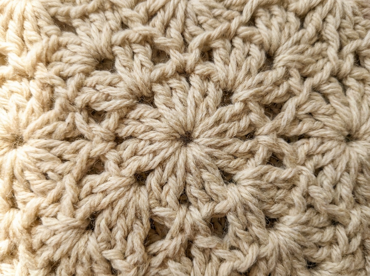 A worked swatch of Catherine Wheel Stitch crochet, stitch texture visible