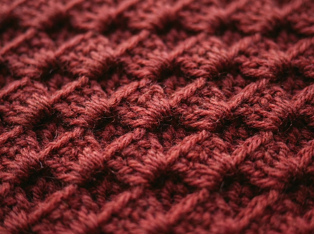 A worked swatch of Corner-to-Corner Stitch crochet, stitch texture visible