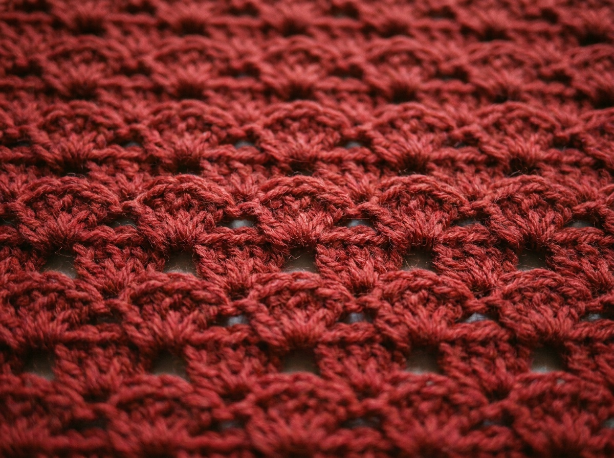 A worked swatch of Granny Stripe Stitch crochet, stitch texture visible