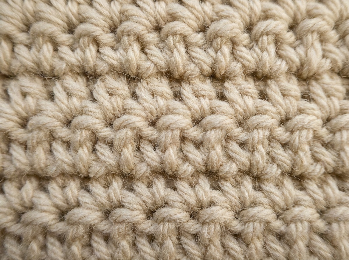 A worked swatch of Griddle Stitch crochet, stitch texture visible