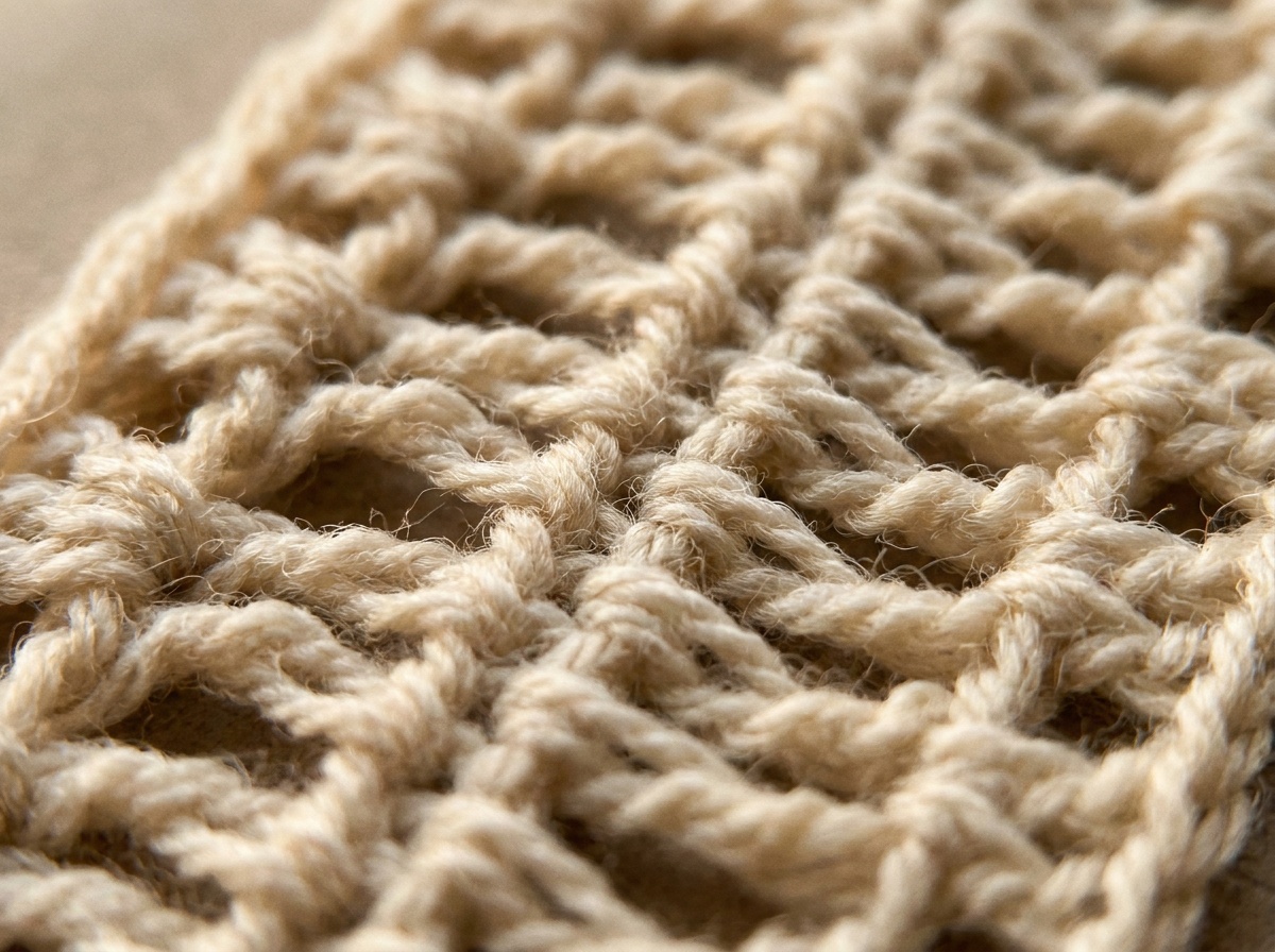 A worked swatch of Hairpin Lace crochet, stitch texture visible