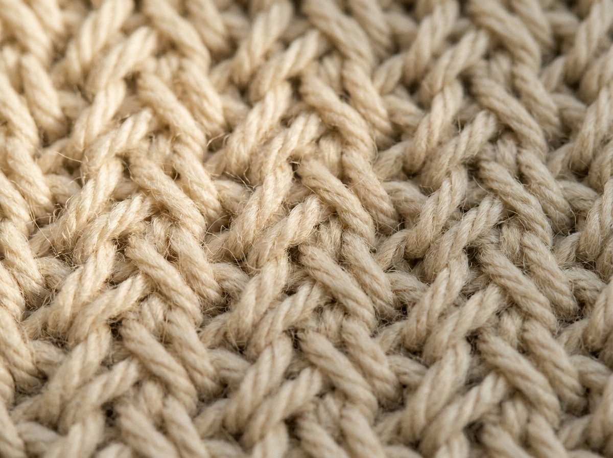 A worked swatch of Herringbone Half Double Crochet crochet, stitch texture visible