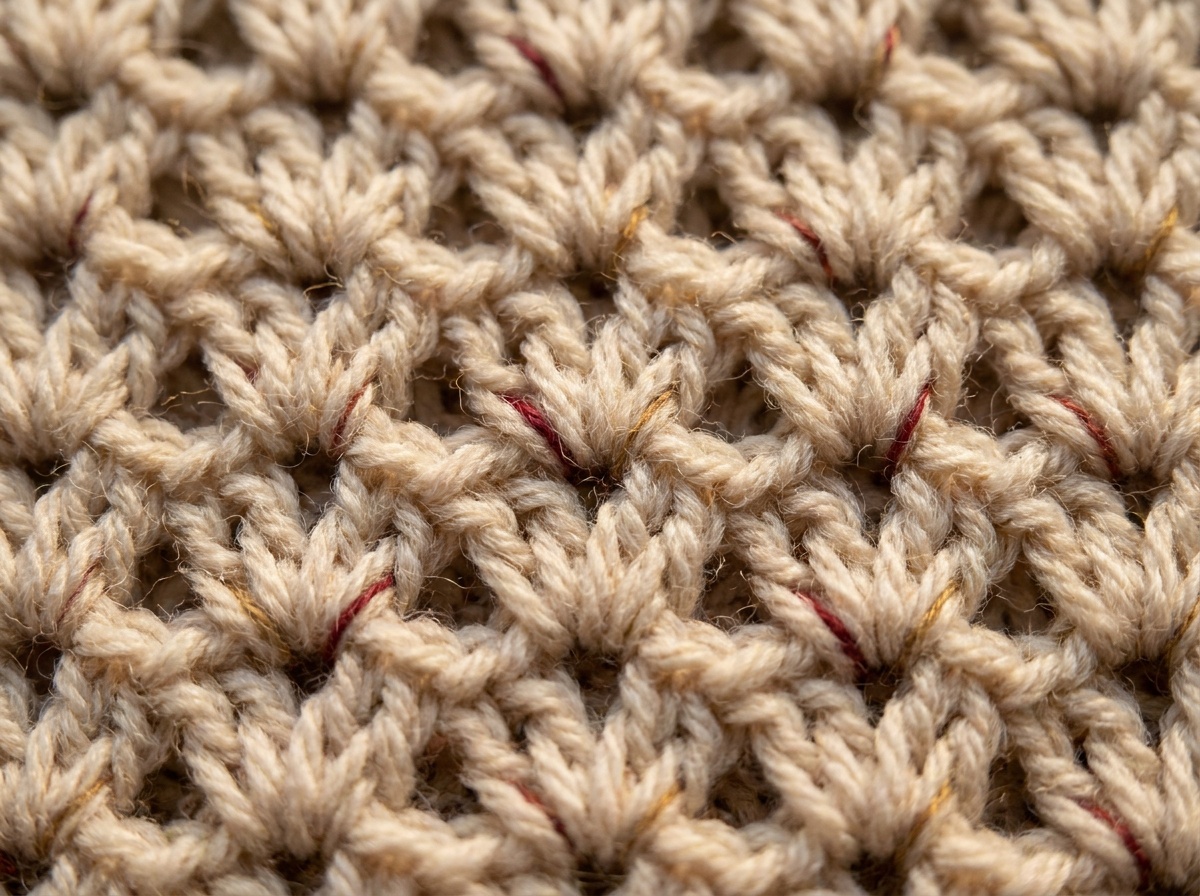 A worked swatch of Iris Stitch crochet, stitch texture visible