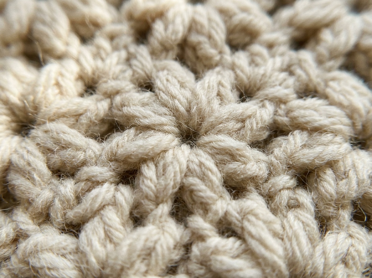 A worked swatch of Jasmine Stitch crochet, stitch texture visible