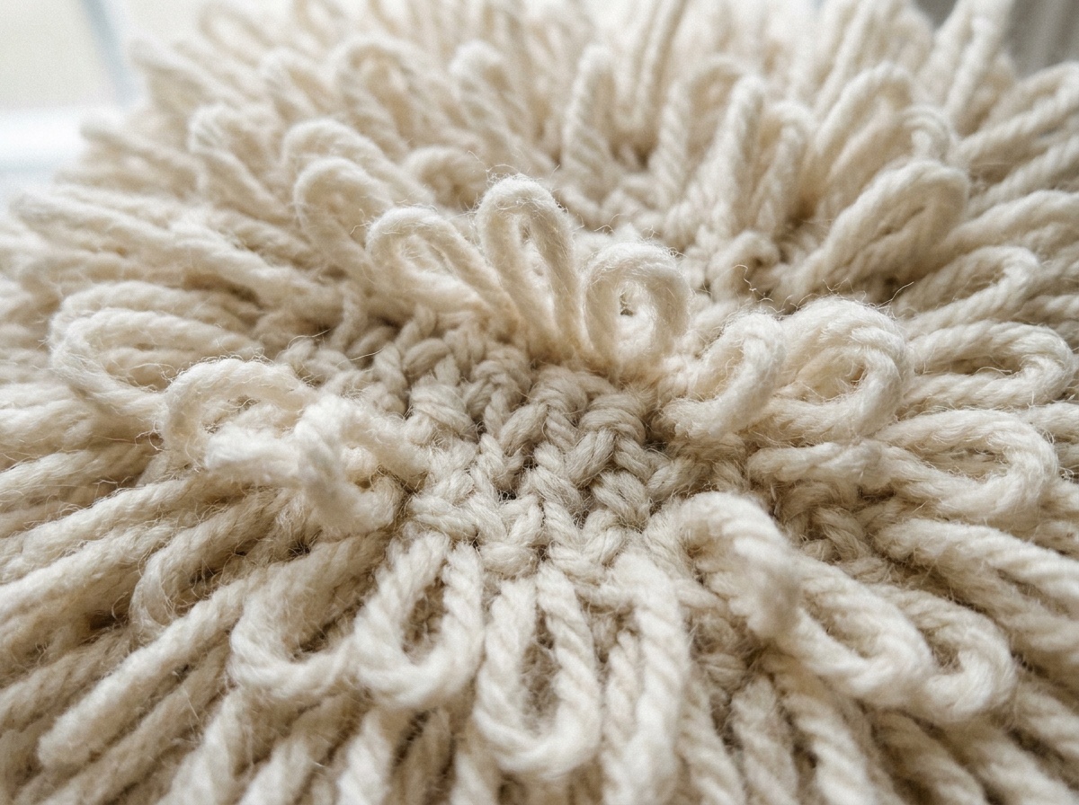 A worked swatch of Loop Stitch crochet, stitch texture visible