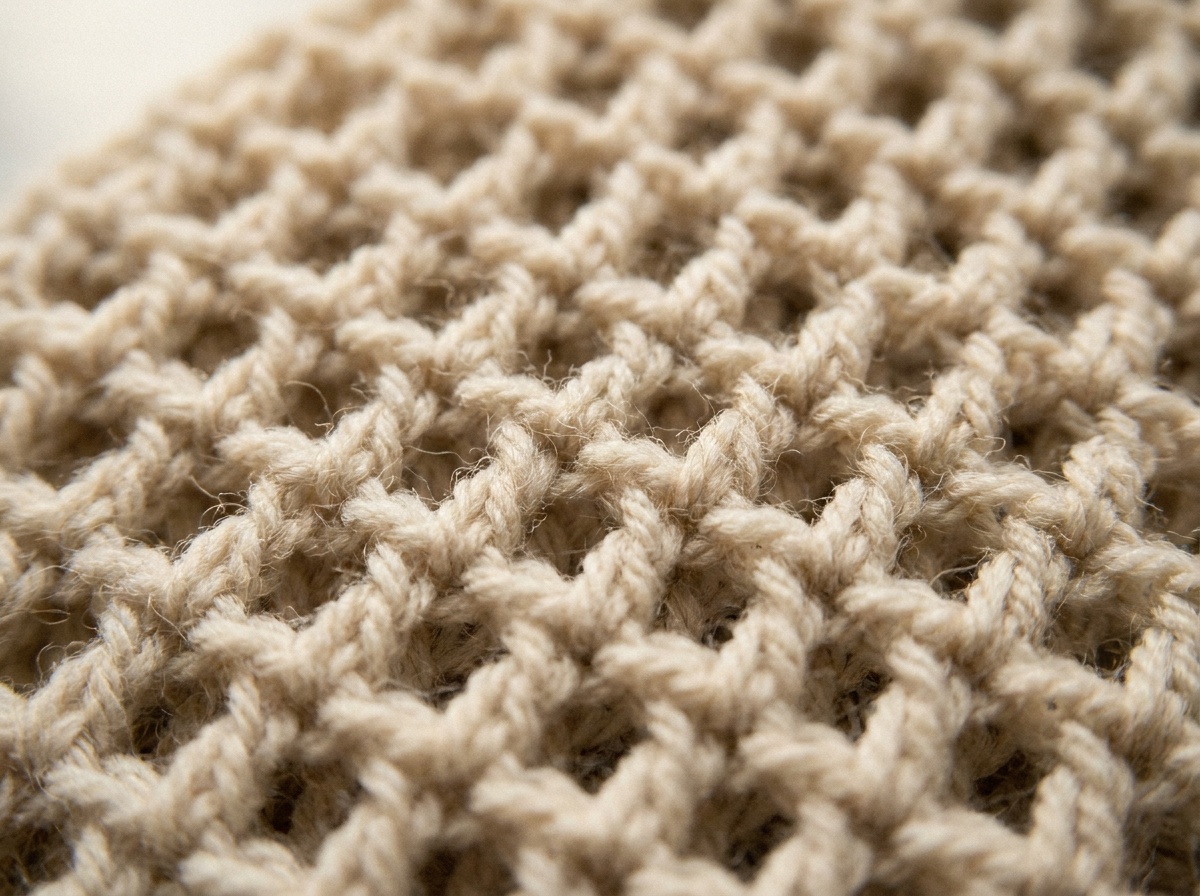 A worked swatch of Mesh Stitch crochet, stitch texture visible