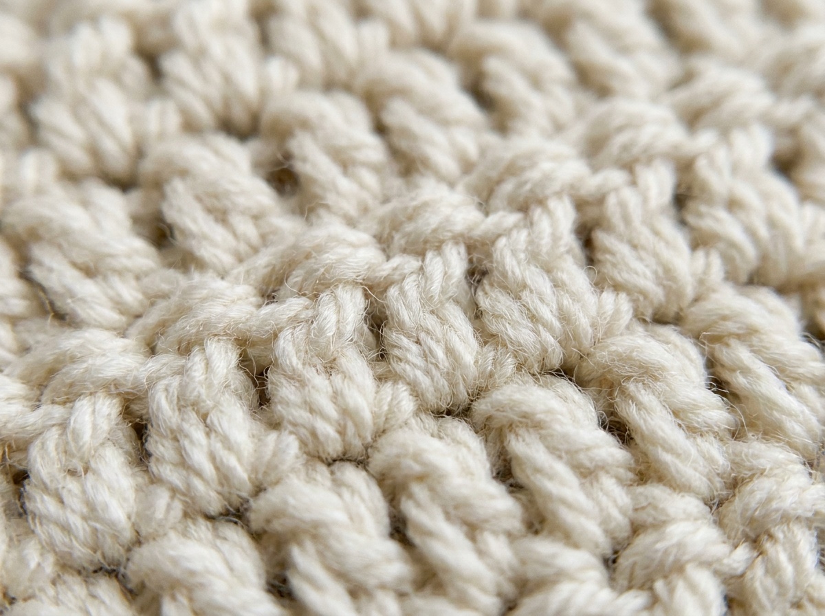A worked swatch of Sedge Stitch crochet, stitch texture visible