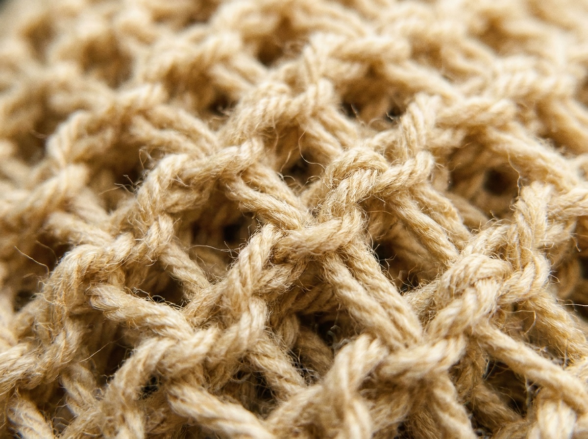 A worked swatch of Solomon's Knot crochet, stitch texture visible