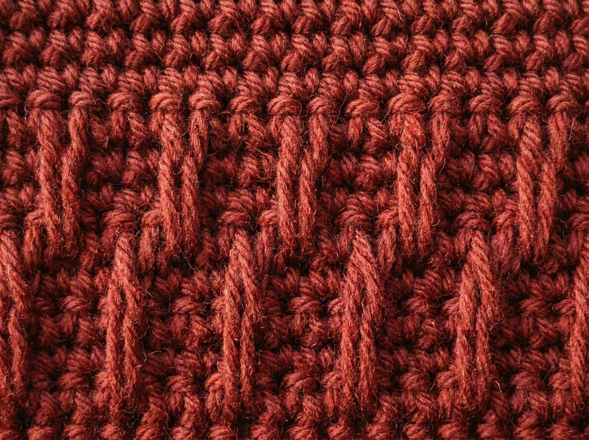 A worked swatch of Spike Stitch crochet, stitch texture visible