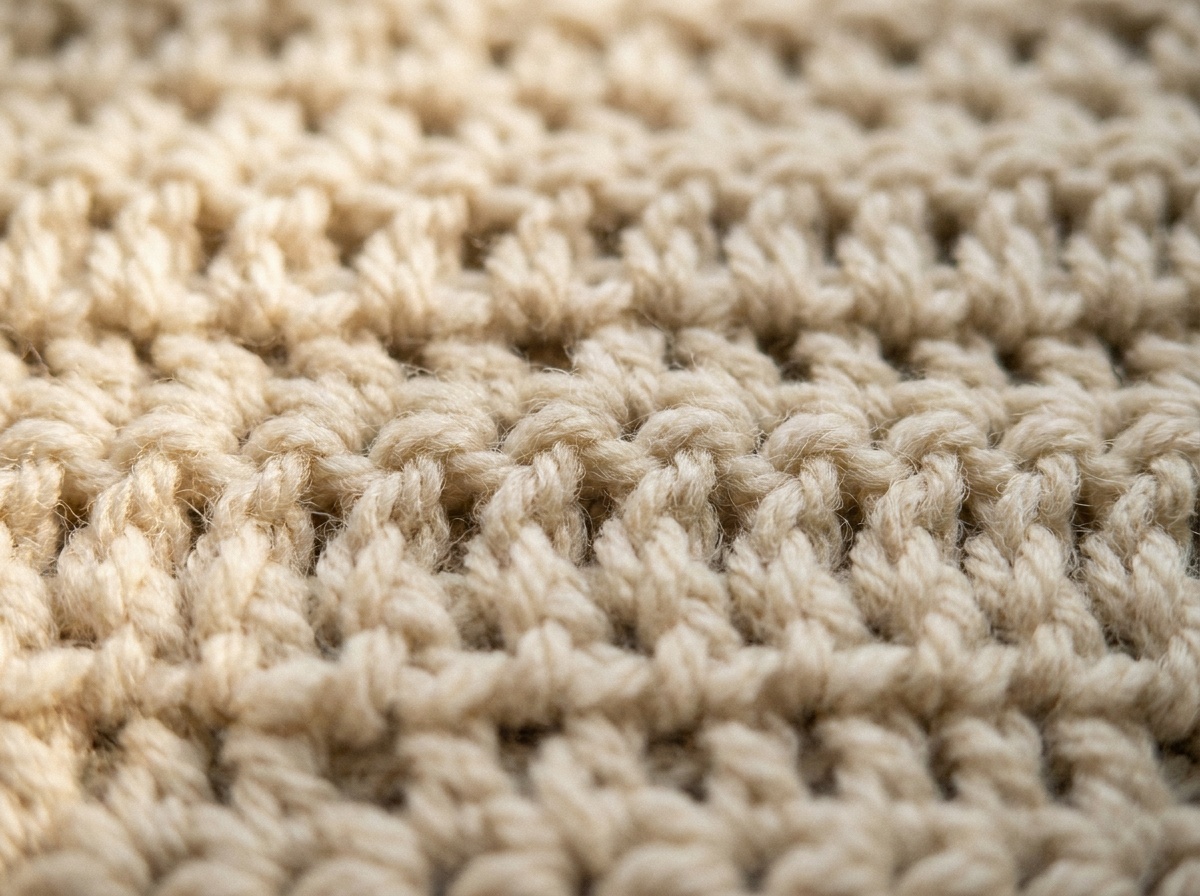 A worked swatch of Suzette Stitch crochet, stitch texture visible