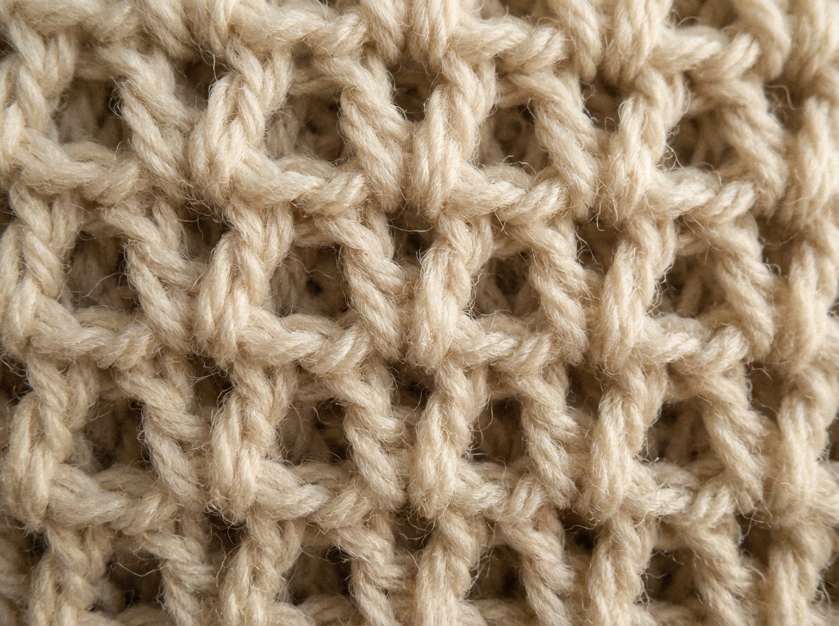A worked swatch of Y-Stitch crochet, stitch texture visible
